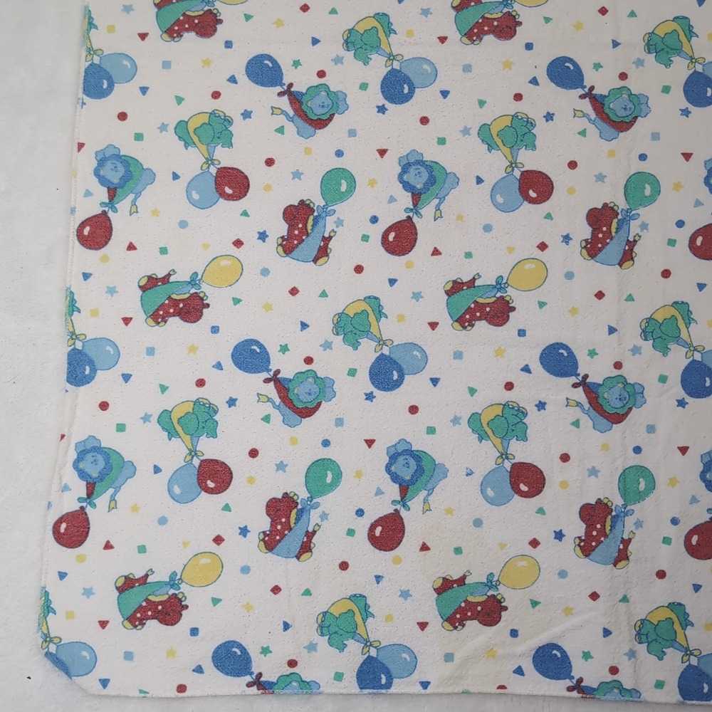 Vintage Circus Receiving Blanket White Balloon Animals Lion Elephant‎ Cotton USA
